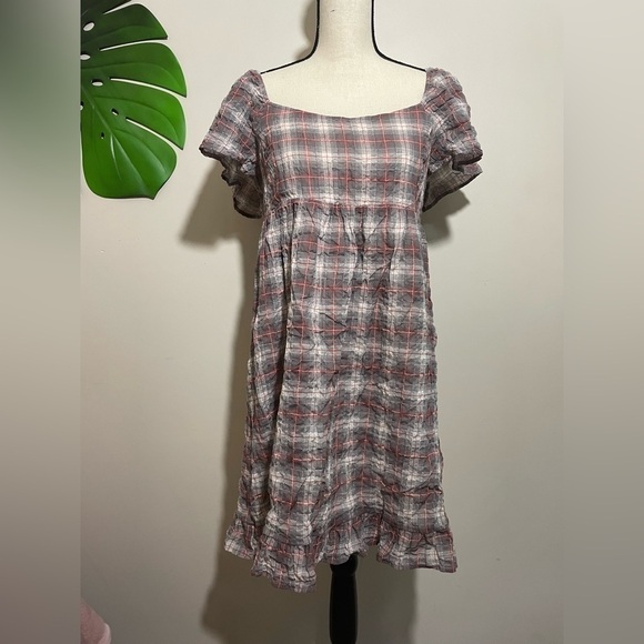 Anthropologie Maeve Flutter-Sleeved Mini Dress size small plaid - Picture 7 of 9